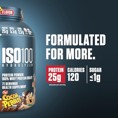 Dymatize x Fruity Pebbles ISO100 Whey Protein Powder Isolate, 25g of Protein, 20 Servings, 5.5g BCAAs, 120 Cal., Gluten Free, 1g Fat, 1g Sugar, 2g Carb M2509
