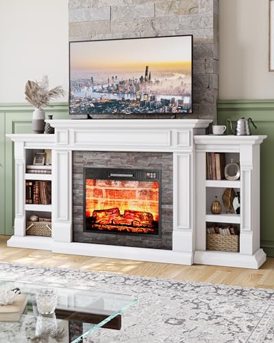 70" Electric Fireplace with Mantel, TV Stand with Storage, Remote Control H3359