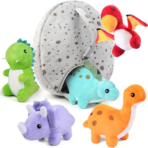 5 Small Dinosaur Plush Dolls and Egg Bag Toys Set J107549