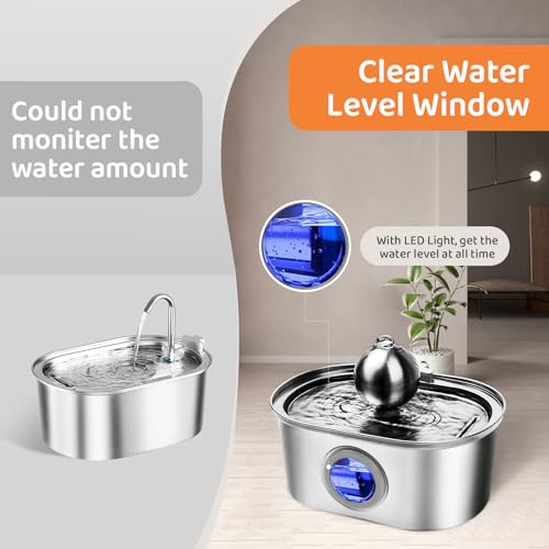108oz/3.2L Stainless Steel Cat Water Fountain with Water Level Window Q886