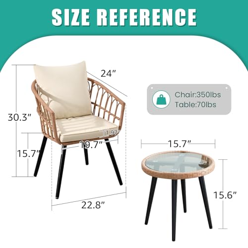 Beige 3 Piece Outdoor Wicker Bistro Set with Cushions Z85874