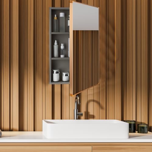 Light Grey 16 x 24 inch Wall Mounted Framed Medicine Cabinet with Mirror Z183212
