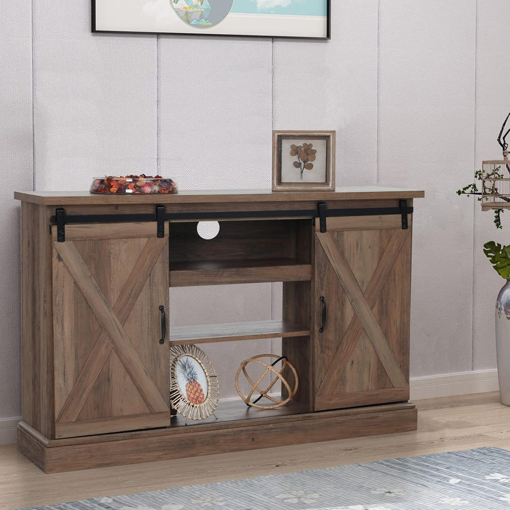Electric Fireplace TV Stand for TVs Up to 65 with Barn Door Storage Cabinet L598600