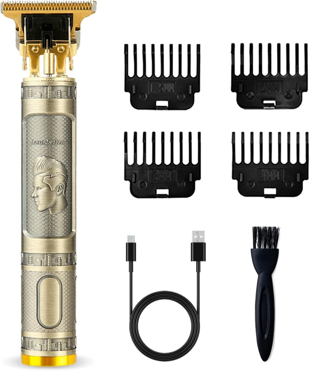 Cordless Hair & Beard Trimmer with 4 Guide Combs, Rechargeable T-Blade Hair Clippers, Bronze K883673