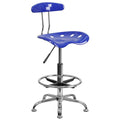 Nautical Blue and Chrome Drafting Stool with Tractor Seat D232