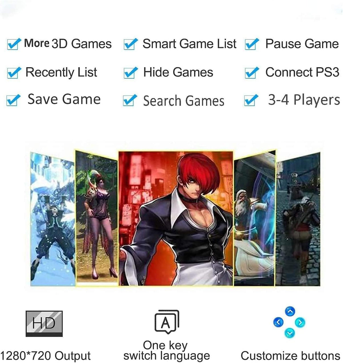 Arcade Game Console with 4200 Games, WiFi, 3D Games, 1280x720 Full HD, 4 Players D677
