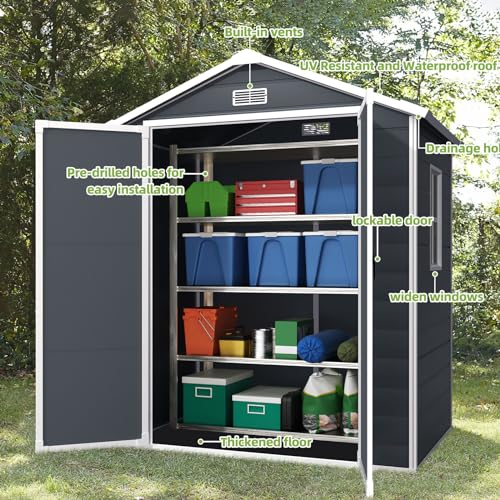 LightGray Resin Outdoor Storage Shed 6x4.4FT with Floor M388