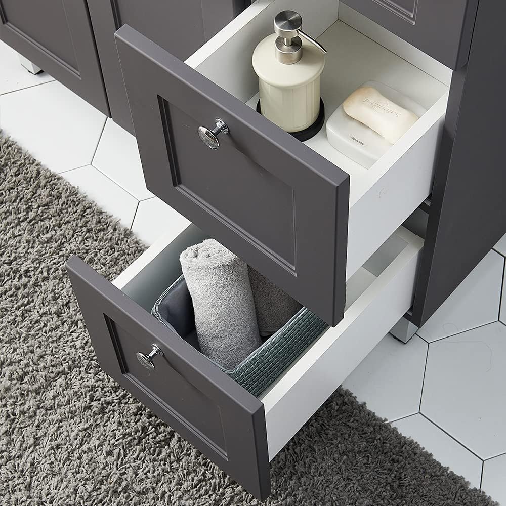 36 Grey Bathroom Vanity Sink Cabinet Set with White Ceramic Countertop O247737