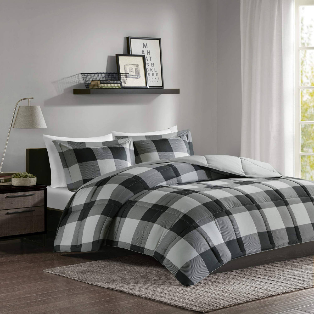 Grey Black Down Alternative Comforter Set O58890