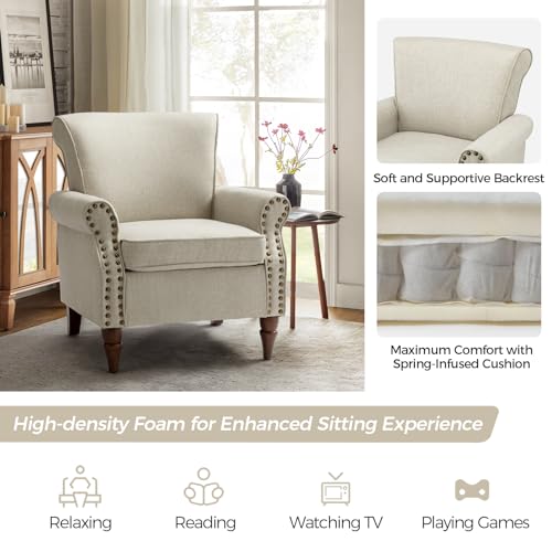 Accent Chairs Set of 2 with Wood Legs & Removable Cushion, RED V824