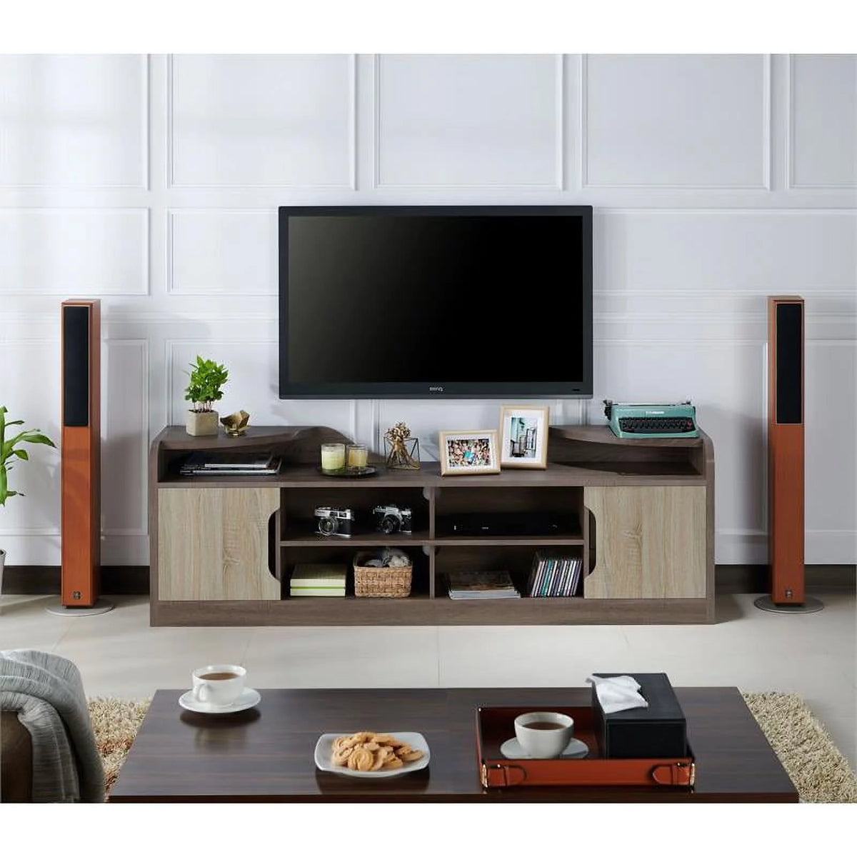 Rustic Wood 72-Inch TV Stand in Chestnut Brown Finish V7224