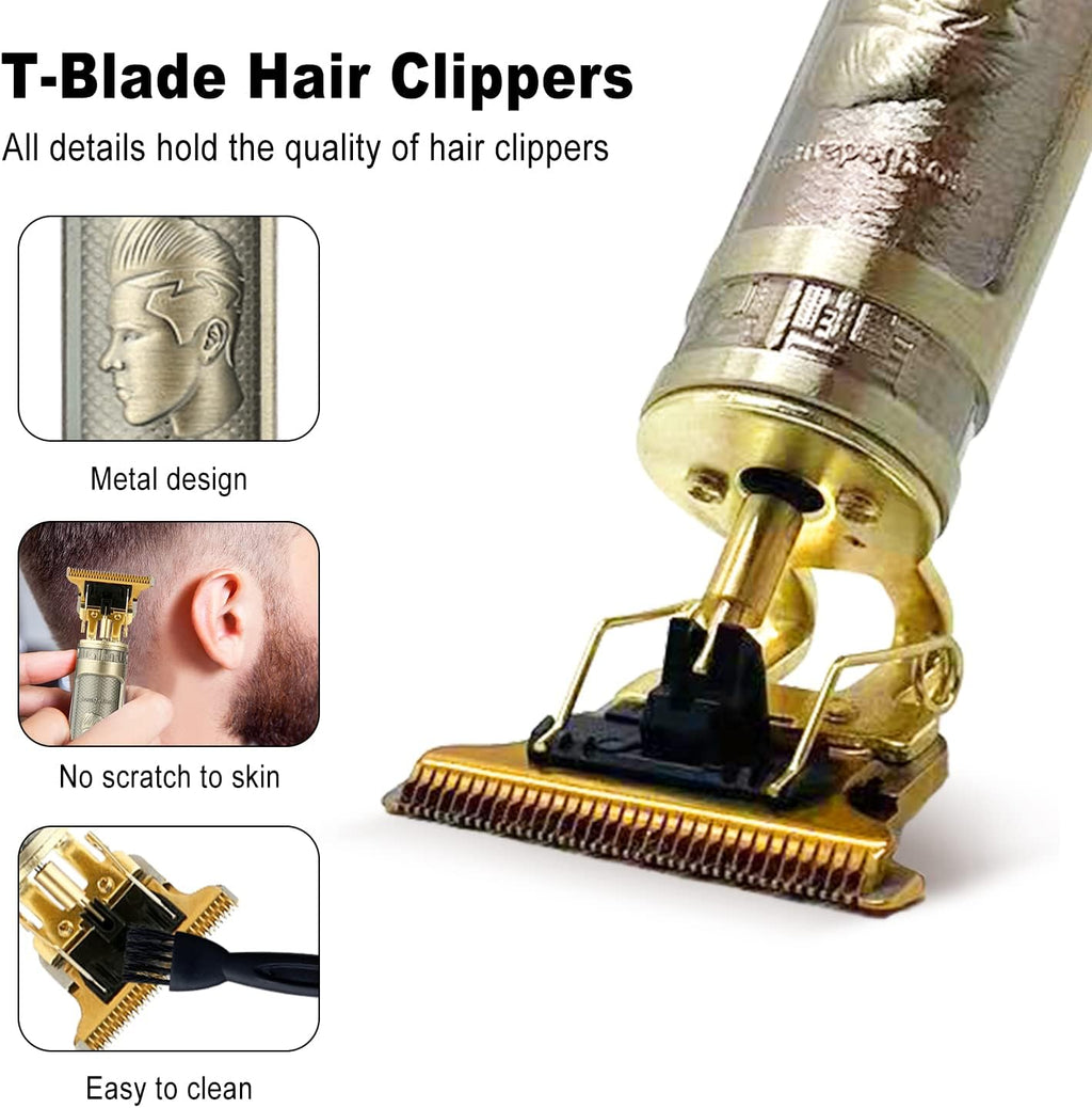 Cordless Hair & Beard Trimmer with 4 Guide Combs, Rechargeable T-Blade Hair Clippers, Bronze K883673