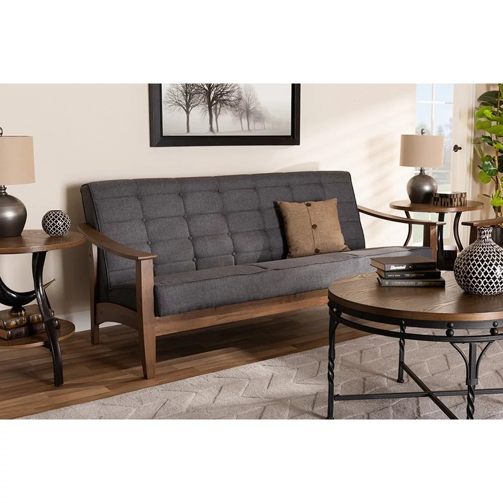 Gray Fabric Upholstered Walnut Wood Sofa B355967