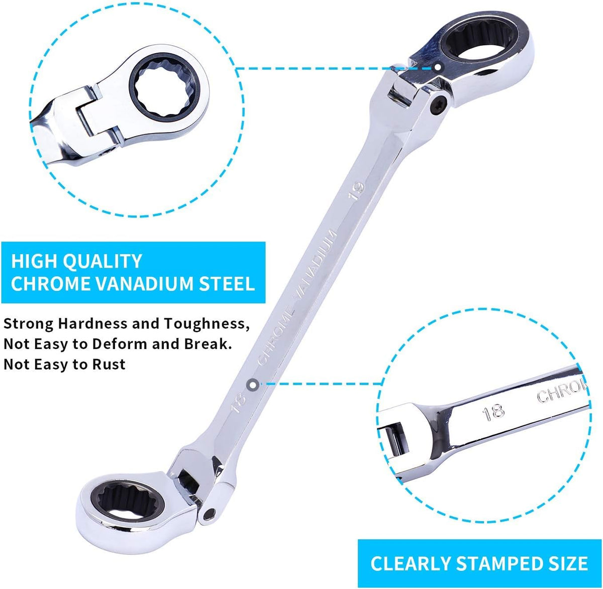 8-19mm Chrome Vanadium Steel Ratchet Wrench Set with Organizer Pouch, 6-Piece Pack of 2 Q6830