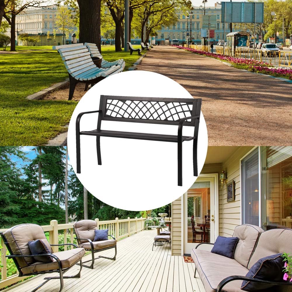 Black Metal Cast Iron Patio Bench with Armrests K70513