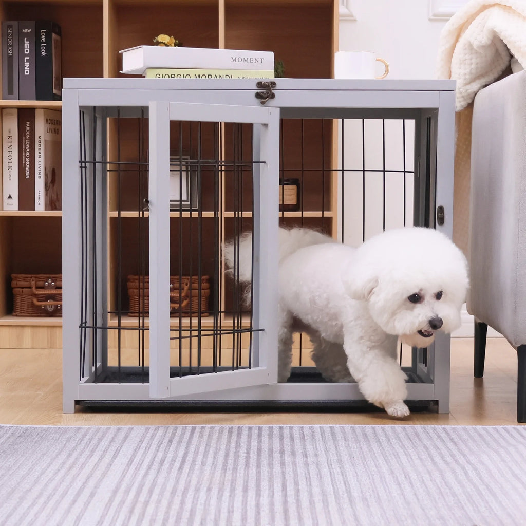 Gray Wooden Dog Crate Furniture C759031