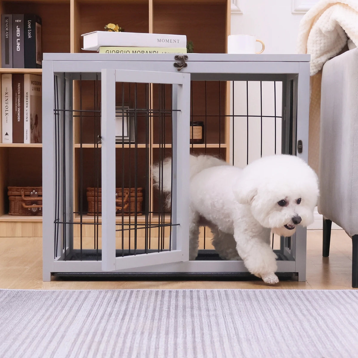 Gray Wooden Dog Crate Furniture C759031