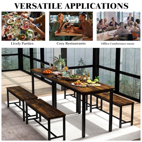 3-Piece Grey Dining Table Set with 2 Benches K163219