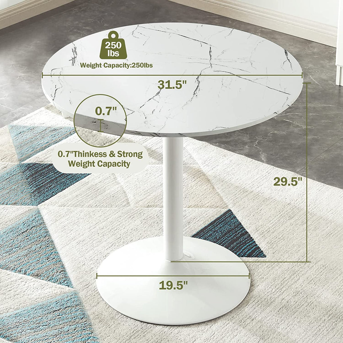 Round Dining Table with Faux Marble Top and Pedestal Base J58430