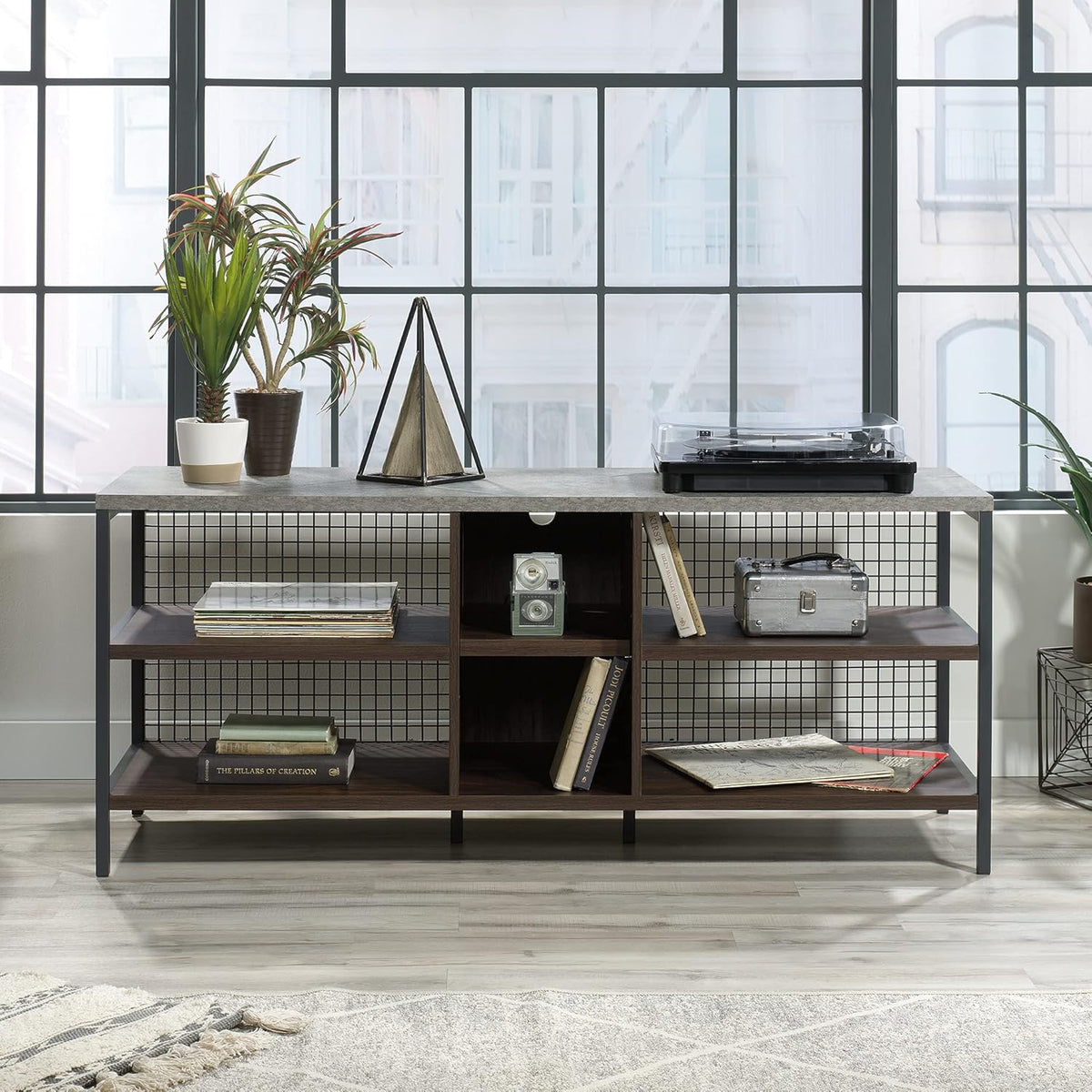 Credenza for TVs up to 60", Rich Walnut Finish P446