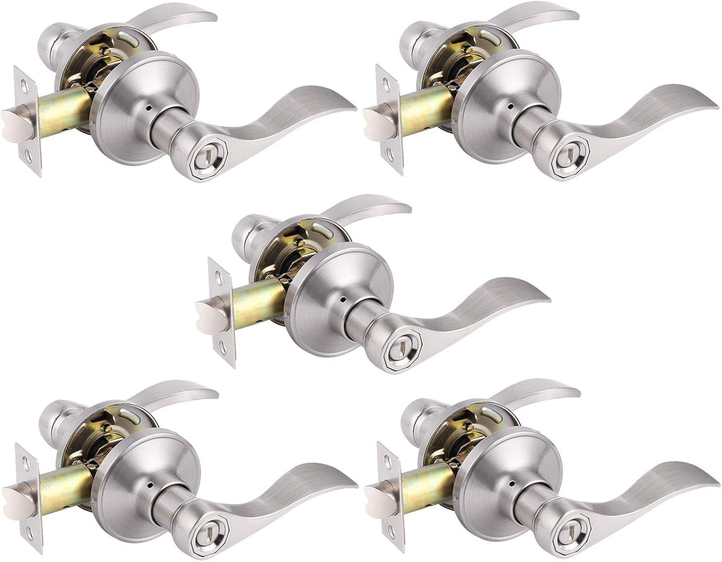 5 Pack Satin Nickel Keyless Interior Door Levers Locksets A81083