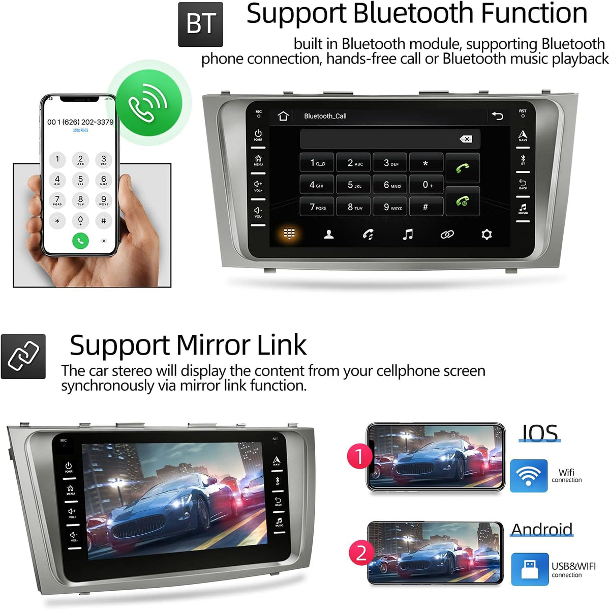 8 Inch Double Din Car Stereo with Backup Camera and Bluetooth V2597