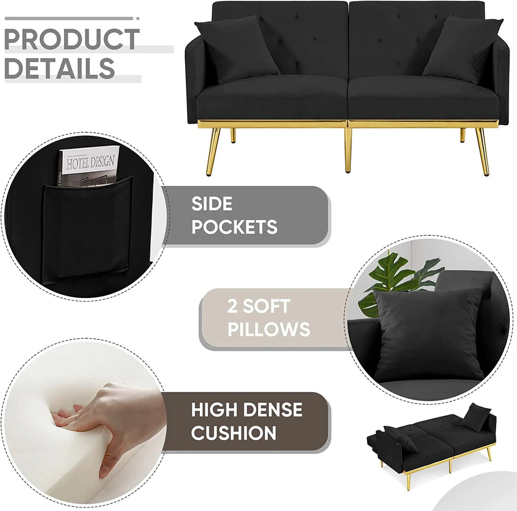 Pink Velvet Convertible Futon Sofa Bed J669