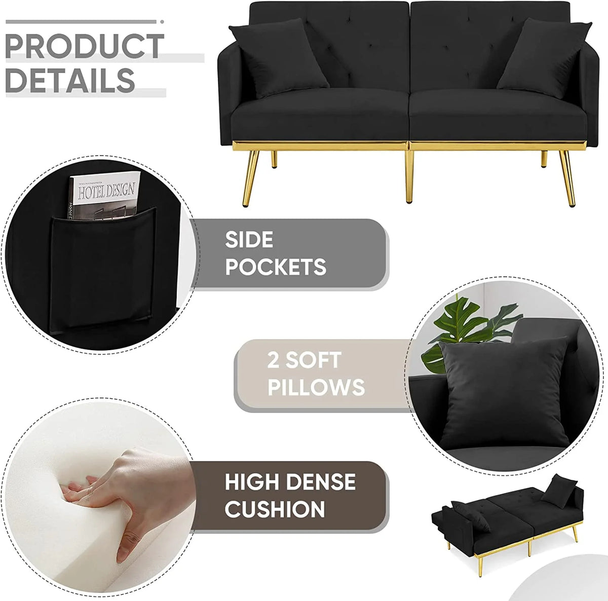 Pink Velvet Convertible Futon Sofa Bed J669