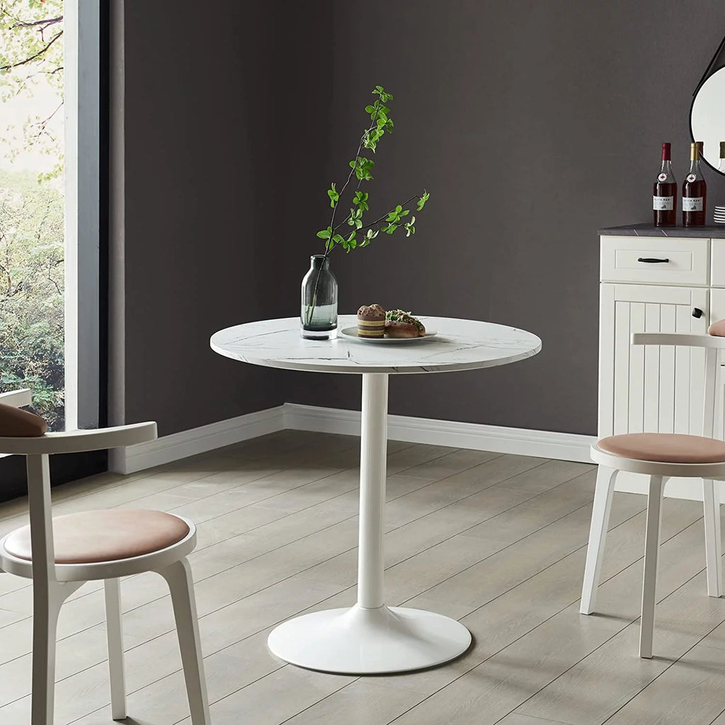 Round Dining Table with Faux Marble Top and Pedestal Base J58430