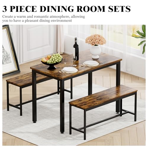 3-Piece Grey Dining Table Set with 2 Benches K163219