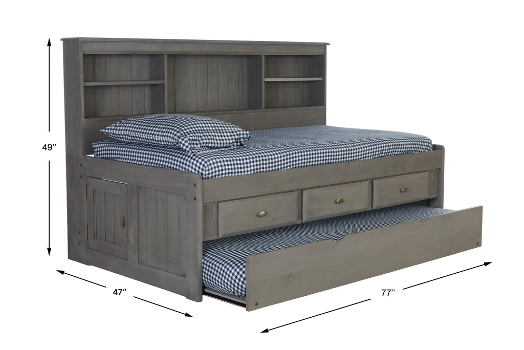 Twin Size Bed Frame with Headboard Bookcase Captain Day Bed with 3 Drawers & Trundle, Charcoal T727