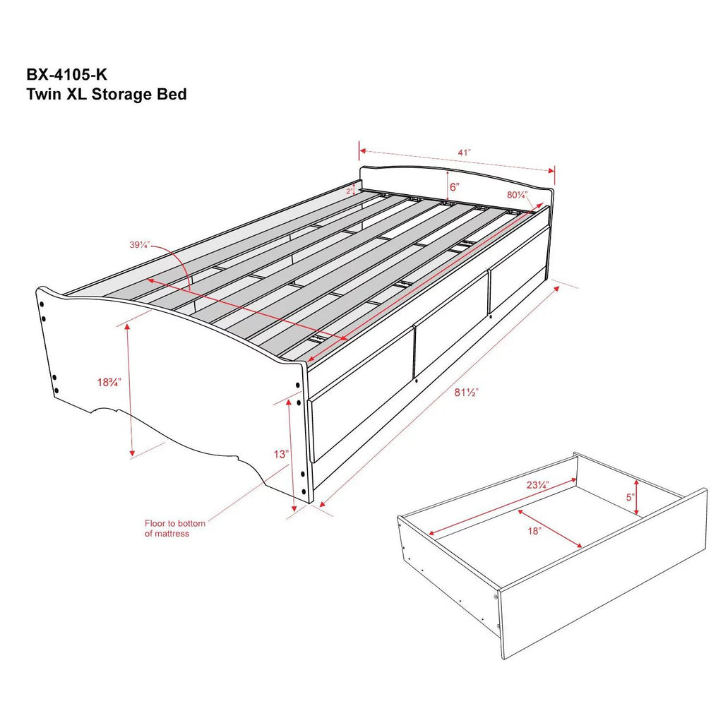 Twin XL Platform Storage Bed with 3 Drawers K504200