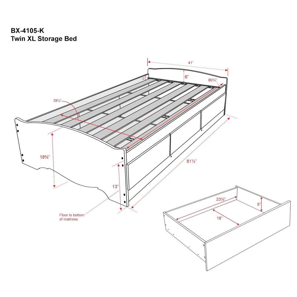 Twin XL Platform Storage Bed with 3 Drawers K504200