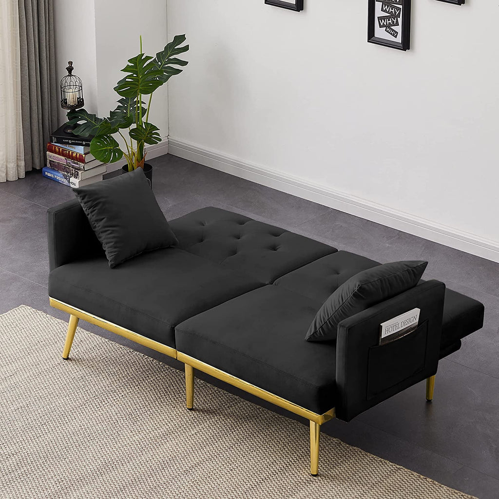 Pink Velvet Convertible Futon Sofa Bed J669