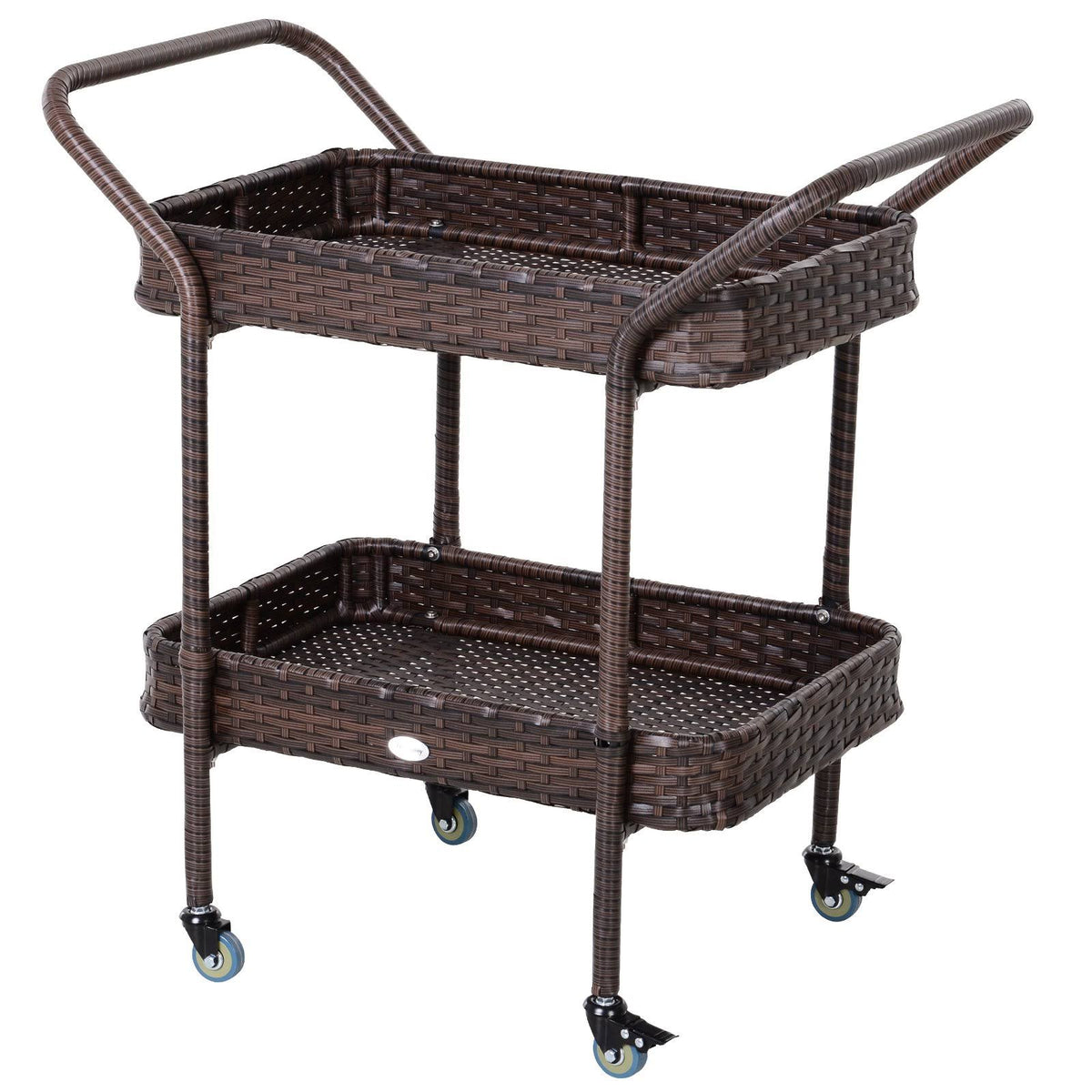Rolling Rattan Wicker Outdoor Kitchen Trolley Serving Cart 2 Tray Shelves J585491