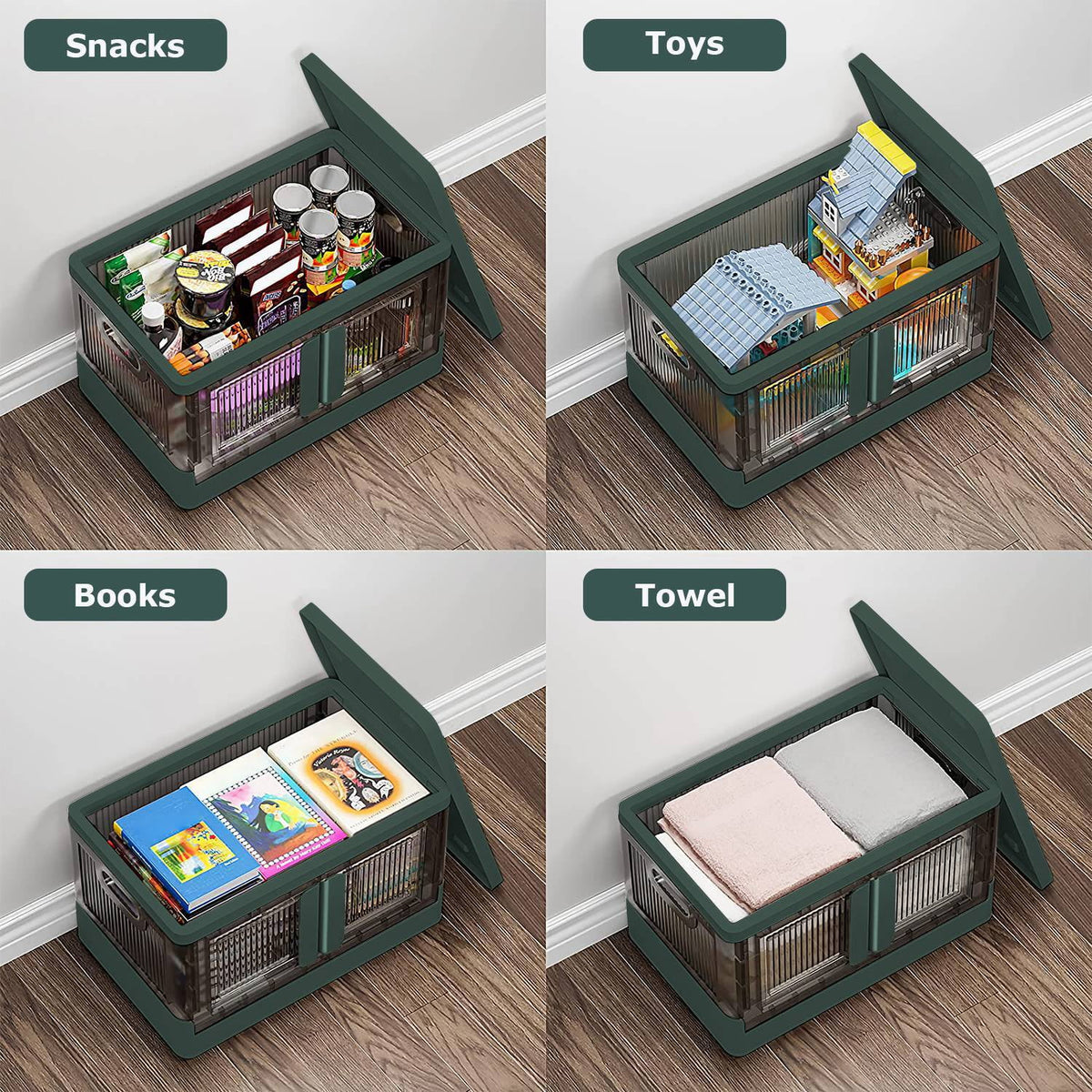 Foldable 2Pcs 32L Plastic Storage Bins with Lid and Wheels A40870