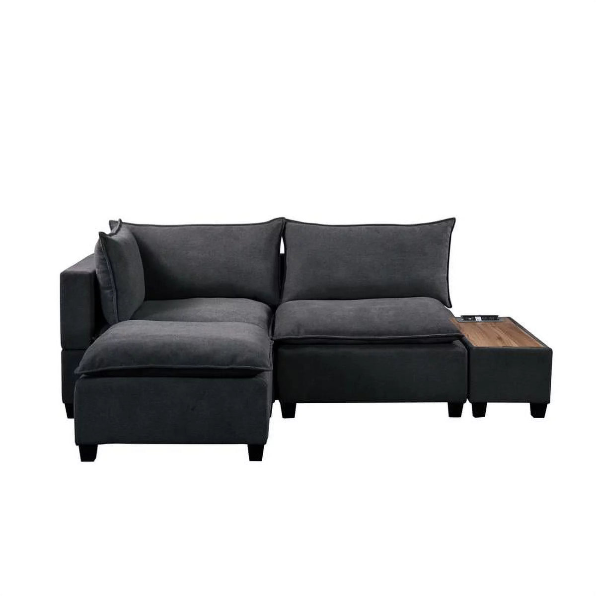 Dark Gray Woven Fabric Sectional Loveseat Sofa with Ottoman C77719