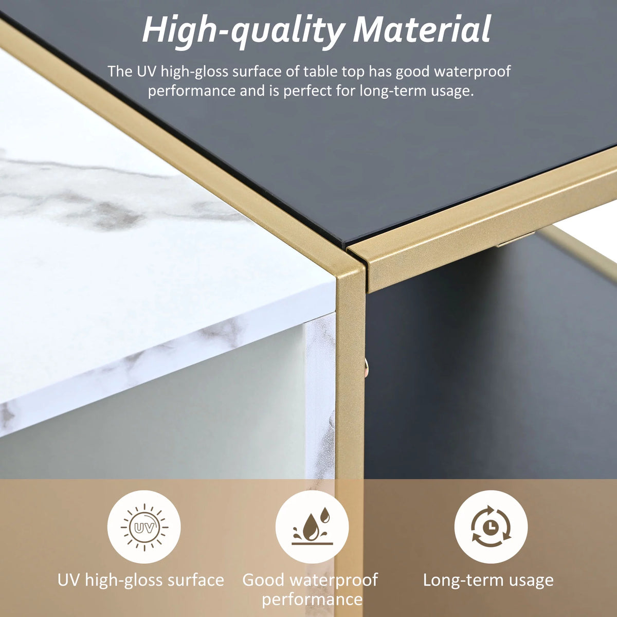 High Gloss White Marble Coffee Table with Metal Frame M508469