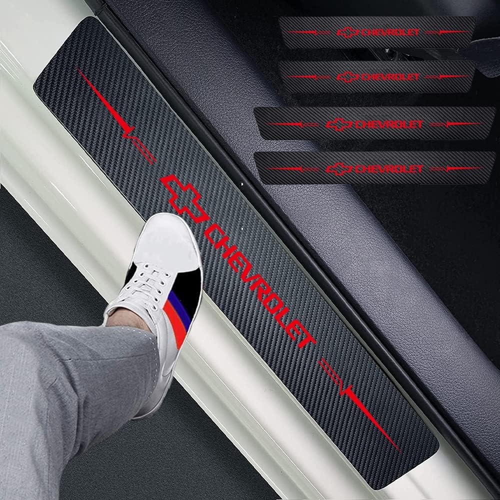 4pcs Carbon Fiber Car Door Sill Plate Protectors Sticker Decorative Film (Red) N220