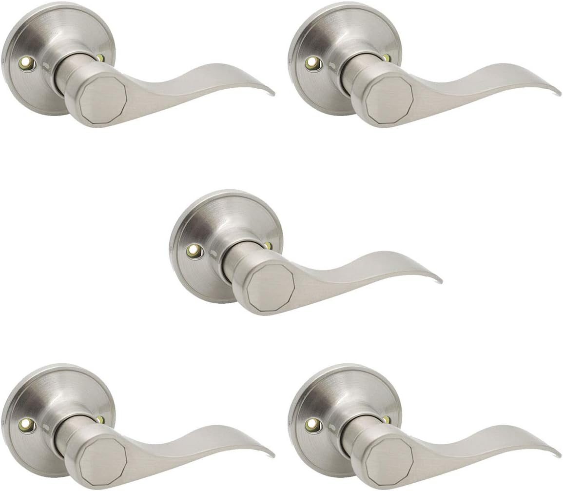 5 Pack Satin Nickel Keyless Interior Door Levers Locksets A81083