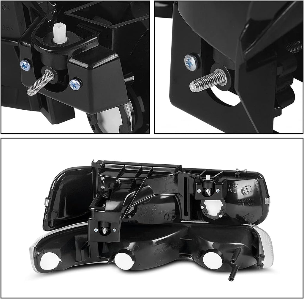 Black Housing Replacement Headlights + Red Lens Taillights Combo I26270