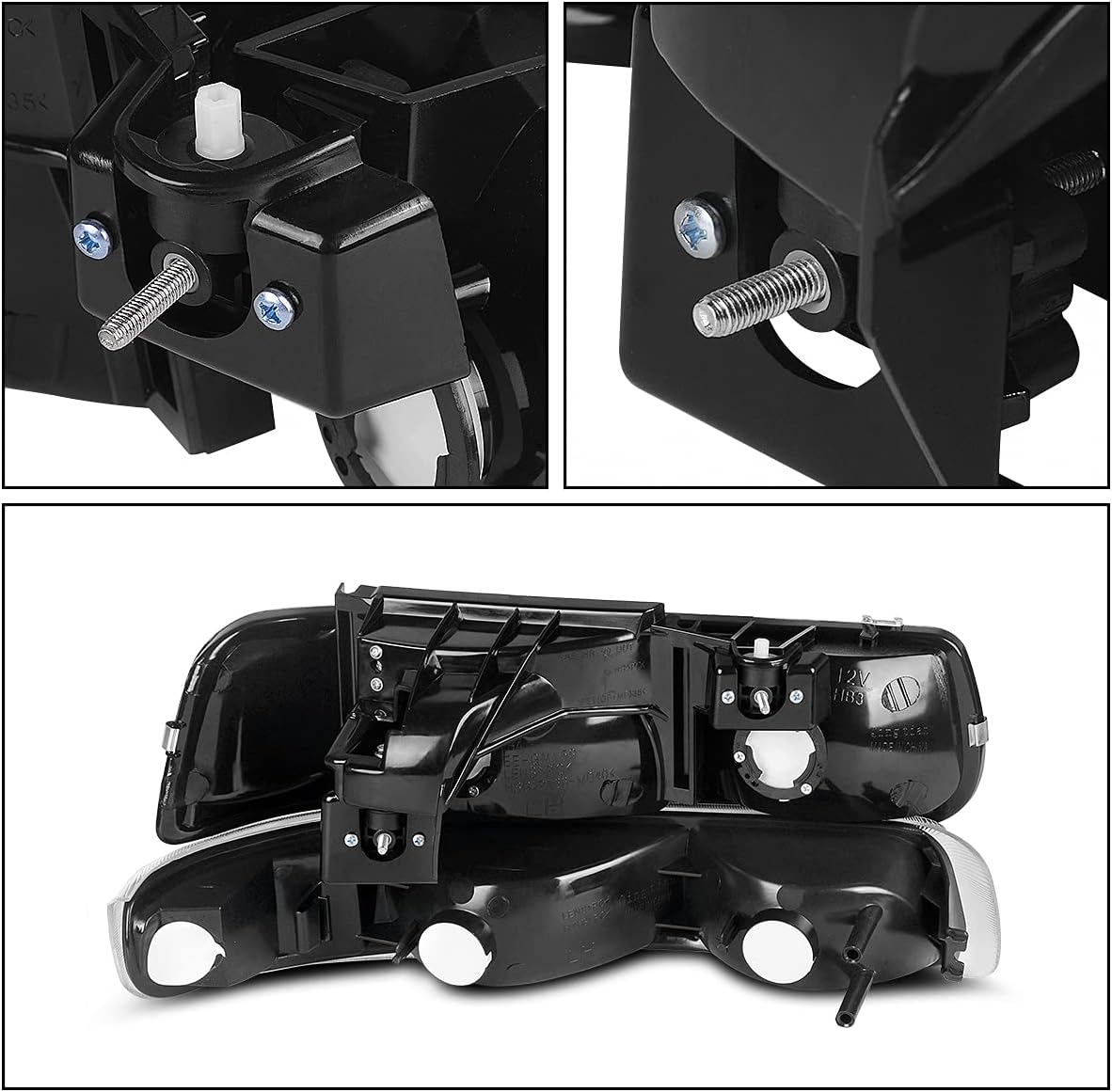 Black Housing Replacement Headlights + Red Lens Taillights Combo I26270