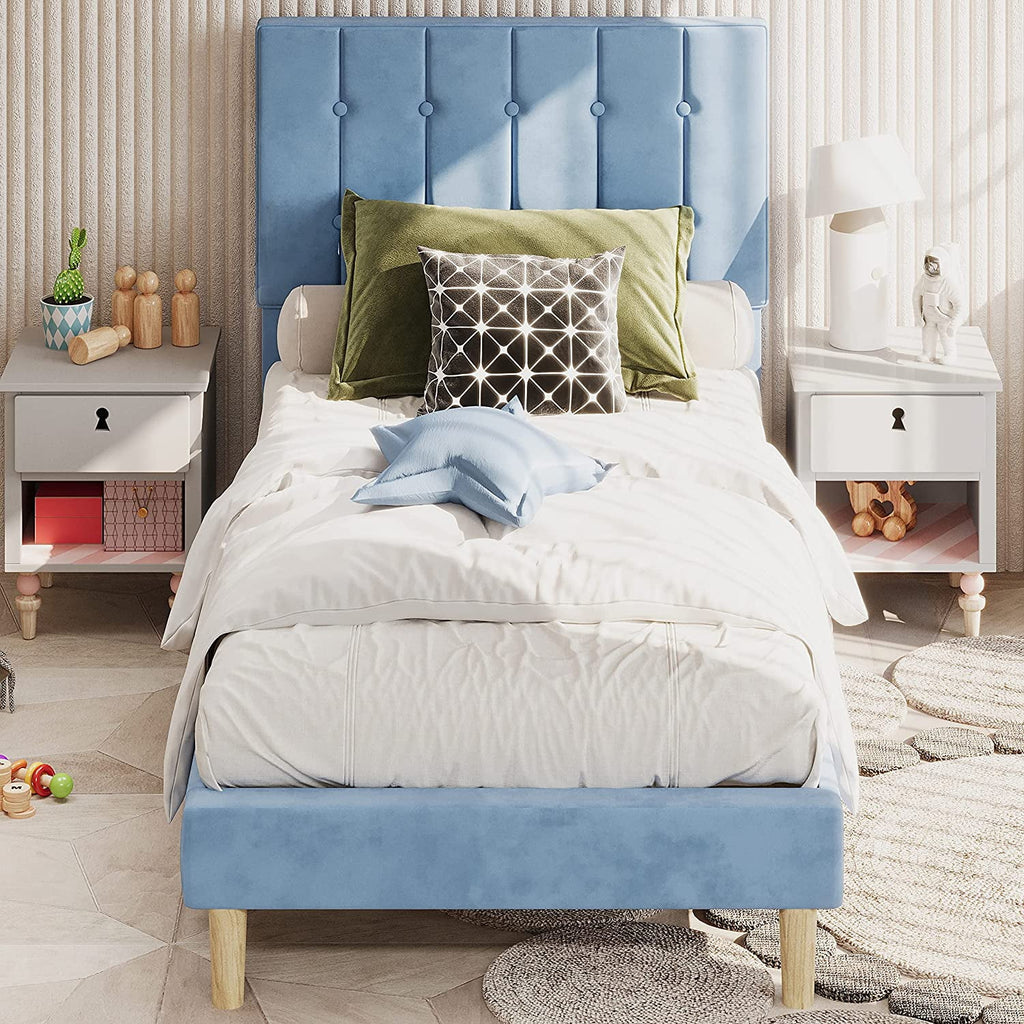 Light Blue Velvet Upholstered Twin Platform Bed Frame C847
