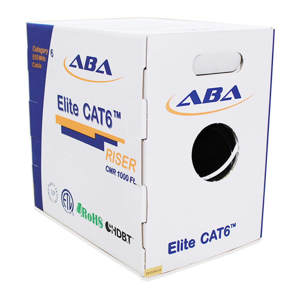 Cat6 Riser Ethernet Cable 1000ft Blue UTP 23AWG Solid Bare Copper Bulk LAN Cable Y74386