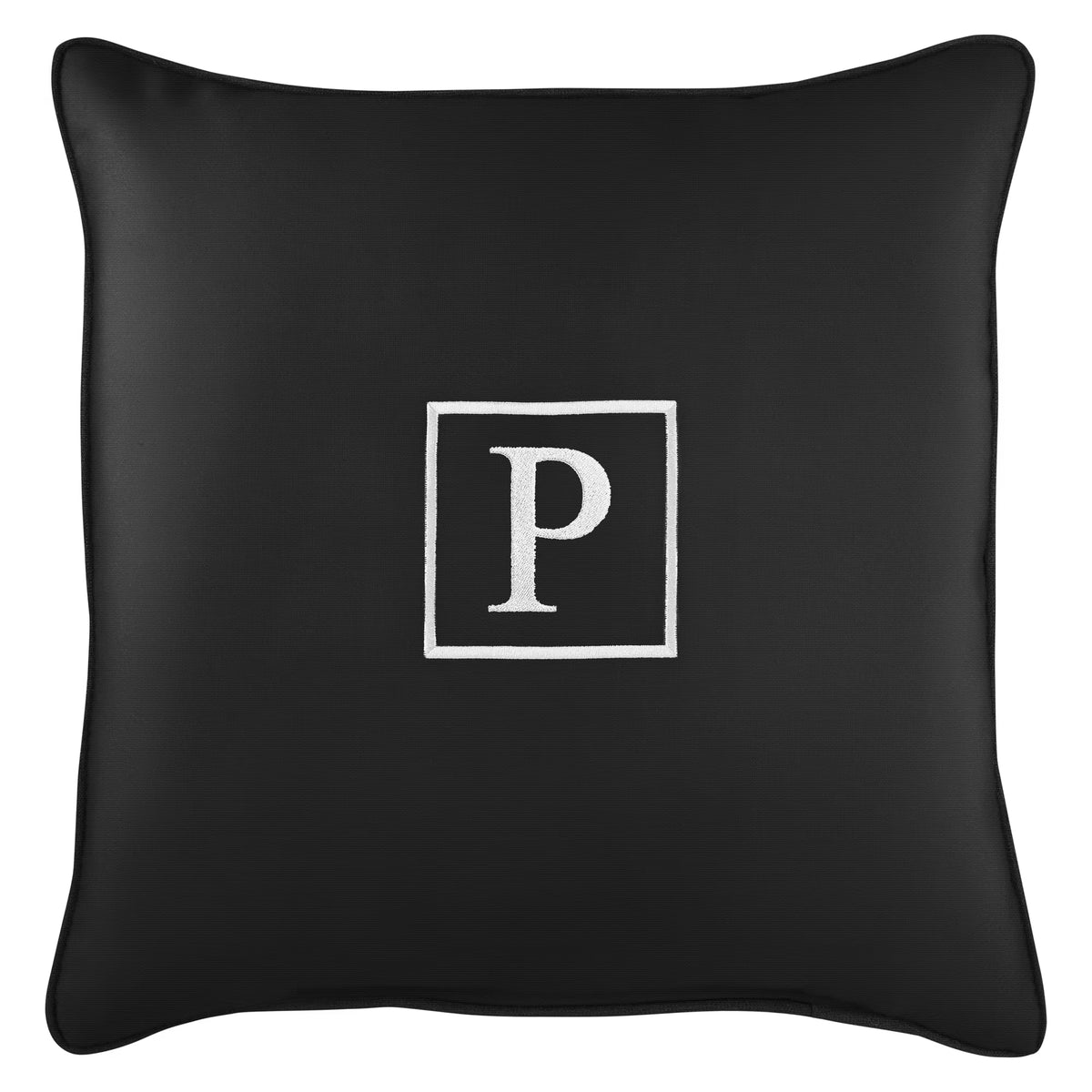 18" Black Sunbrella Square Embroidered Throw Pillow V806