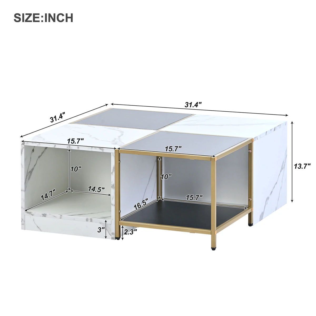 High Gloss White Marble Coffee Table with Metal Frame M508469
