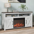 White Wood TV Stand with Electric Fireplace and Shelves H6068