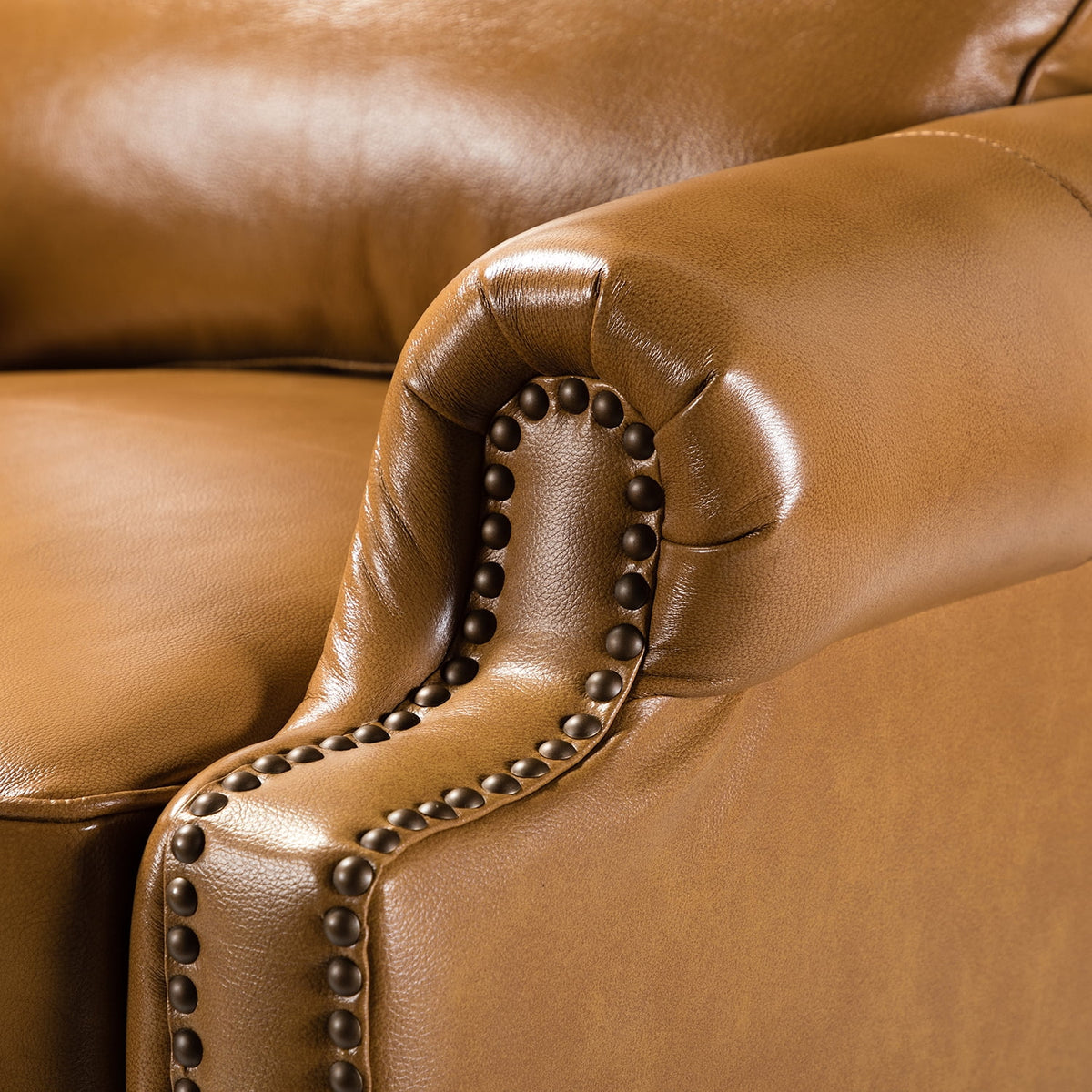 Camel Genuine Leather Recliner Chair with Wood Legs M418