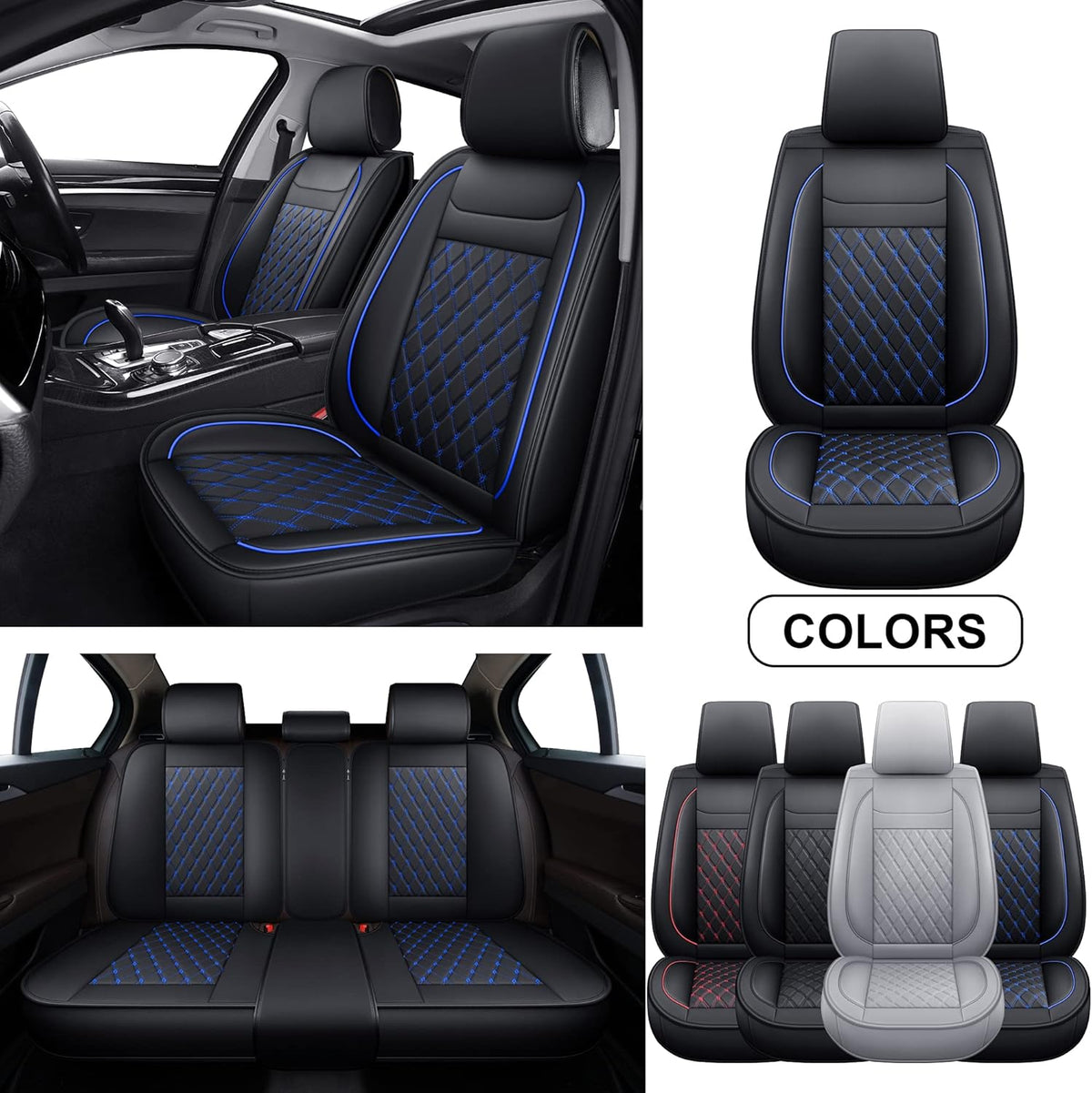 Universal Rear Car Seat Covers with Faux Leather, Black, Pack of 2 P78884