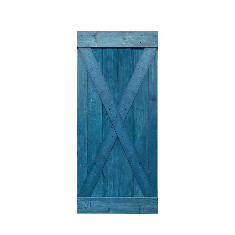Solid Ocean Blue Stained Pine Wood Interior Sliding Barn Door Slab E30057